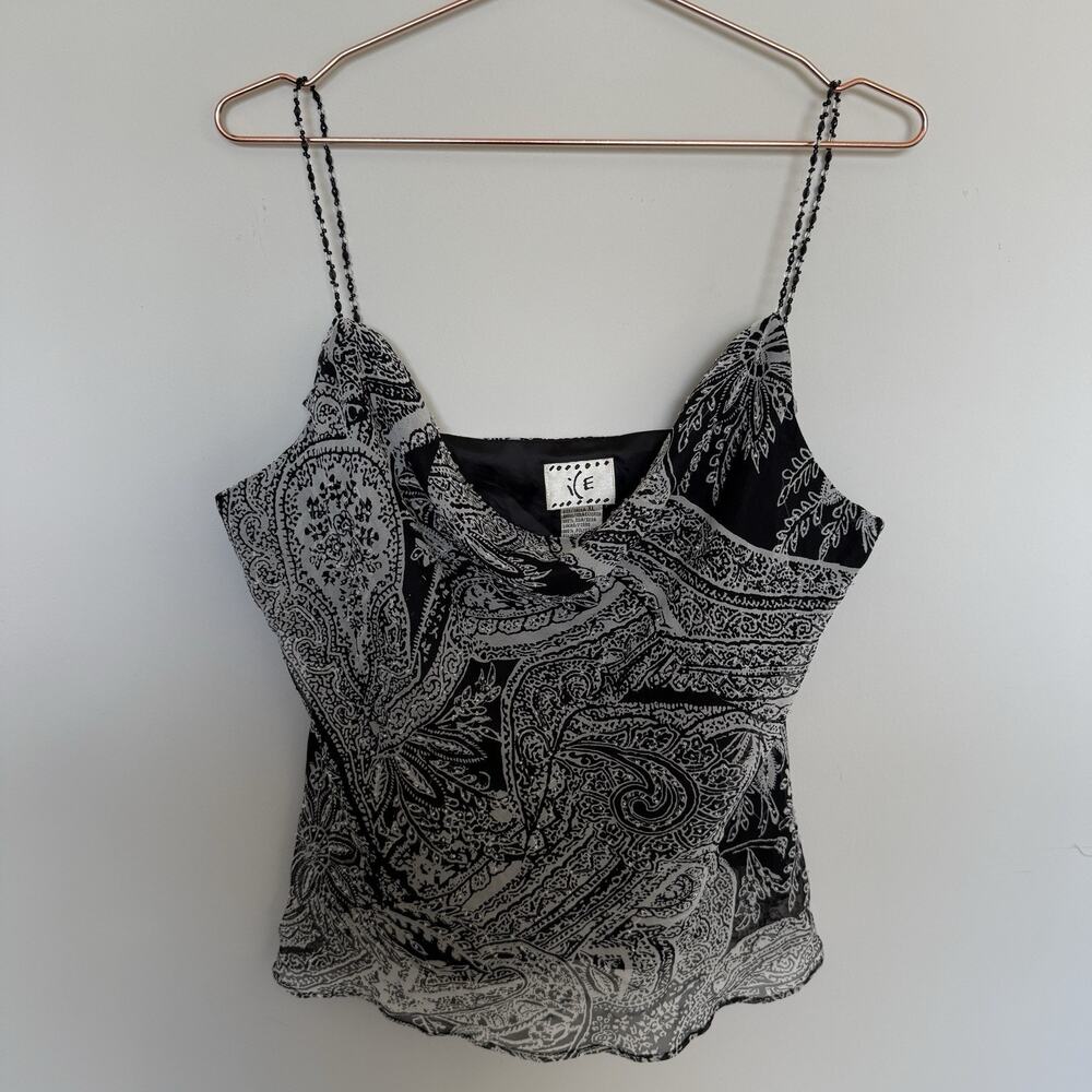 VTG Y2K ICE Tank Top Womens XL Silk Fairy Grunge Romantic Whimsigoth Beaded Goth - Picture 2 of 7